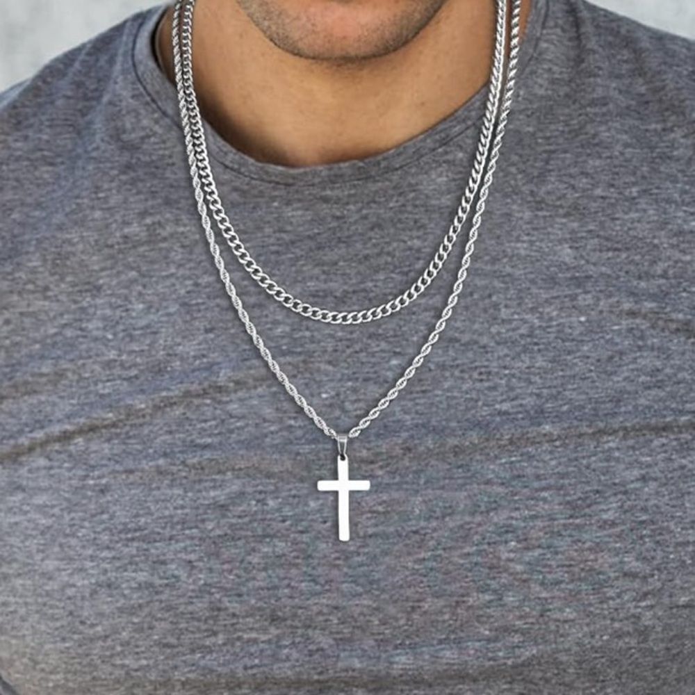Men’s Cross Necklace Chain Set